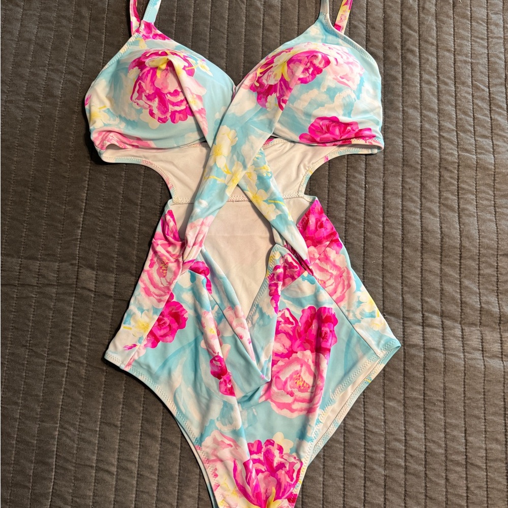 Cupshe Floral Cutout One Piece, Sz XL